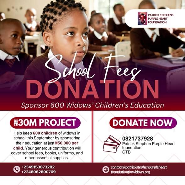 Patrick Stephen Purple Heart Foundation For Widows - September School Fees Donation | Support
