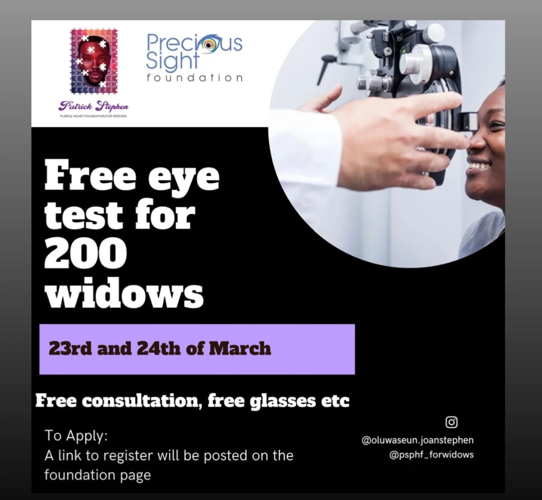 Patrick Stephen Purple Heart Foundation For Widows - Caring for our community: Free eye test for Widows.  event