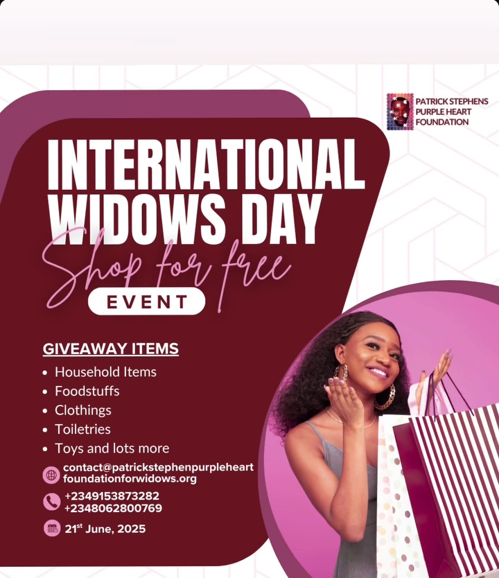 Patrick Stephen Purple Heart Foundation For Widows - International Widows Day Shop for Free Event. event